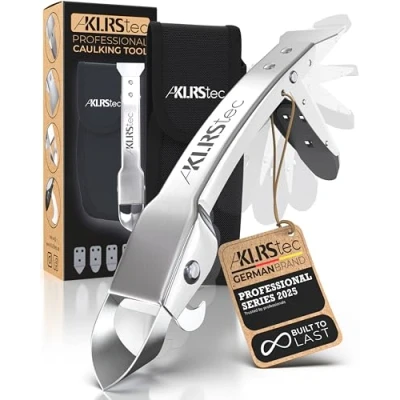 Image of KLRStec Professional Caulking Tool [100% Stainless Steel] 4 in 1 Caulk Remover Kit Grout and Finishing Multitool for Perfect Silicone Joints DIY Sealer Scraper