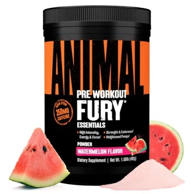 Image of Animal Fury Pre Workout Powder Supplement for Energy and Focus 5g BCAA 350mg Caffeine Nitric Oxide Without Creatine Powerful Stimulant Bodybuilders, Watermelon, 30 Servings