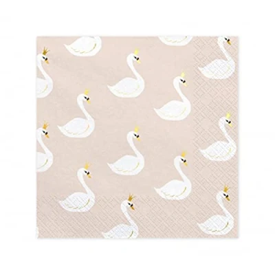 Image of partydeco 20 Napkins Beautiful Swan Pink with Crown Chlorine Bleached