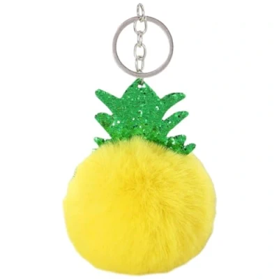 Image of Zonfer 1pc Pineapple Fluffy Plush Keychain Pendant Charming Stuff Keyring Decoration Women Girl Bag Hanging Key Chain(Yellow)