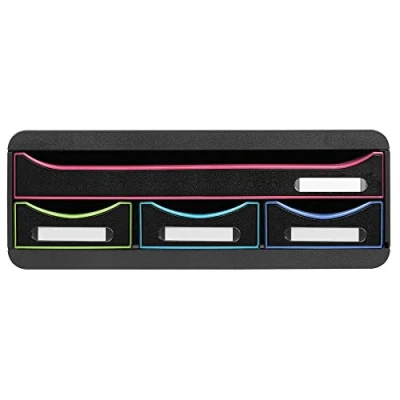 Image of Exacompta Ref. 319914D TOOLBOX MINI 4 drawer unit External dimensions: depth 27 x width 35.5 height 13.5 cm black/harlequin/black