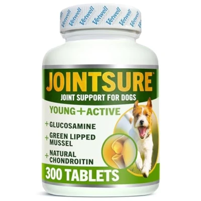 Image of JOINTSURE YOUNG &amp; ACTIVE Joint Supplements for Dogs and Puppies Pack of 300 Tablets Supports Mobility Prevents Stiffness High Levels Glucosamine Green Lipped Mussel