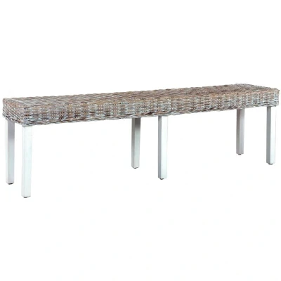 Image of vidaXL Bench 160 cm White Natural Kubu Rattan and Solid Mango Wood