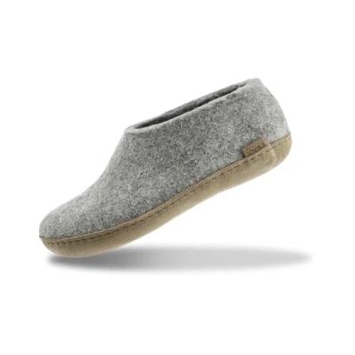 Image of GLERUPS Indoor Shoes Men &amp; Women (Grey) Unisex Wool Slippers with Leather Sole Comfy Cosy Gents and Ladies