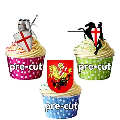 Image of AK Giftshop PRE CUT St George&#039;s Day Party Pack, 36 Cup Cake Toppers Edible Stand Up Decorations