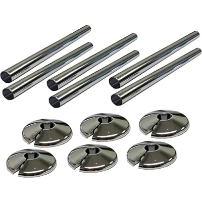 Image of Radiator Pipe Sleeve Covers and Collars in Chrome Effect 15mm x 200mm (6 6 Pack)