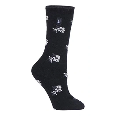 Image of HEAT HOLDERS Ultra Lite Ladies Thin Lightweight 1.0 TOG Winter Warm Casual Thermal Dress Socks (4 8 uk, Bellis Black Floral)