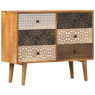 Image of vidaXL Sideboard with Printed Pattern 90x30x70 cm Solid Mango Wood
