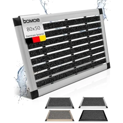 Image of bomoe Aluminium Door Mat 50x80cm AluGant Front with Rubber Backing Dirt Trapper Runner Absorbent Heavy Duty Entrance for Indoor &amp; Outdoor