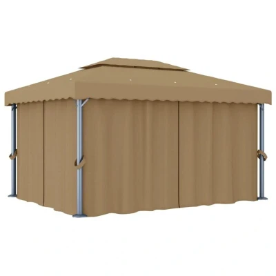 Image of vidaXL Gazebo with Curtain 4x3 m Taupe Aluminium