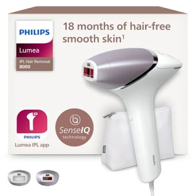 Image of Philips Lumea IPL Hair Removal 8000 Series Device with SenseIQ Technology, 2 Attachments for Body and Face, Corded Use (Model BRI944/00)