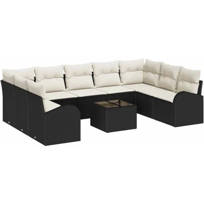 Image of vidaXL 9 Piece Garden Sofa Set with Cushions Brown Poly Rattan
