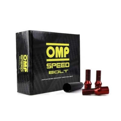 Image of OMP SPEED Set of 20 Wheel Screws with Metric M14 x 1.25 Wrench 17/19 Long Threaded 27 mm Red and Material DIN 10.9