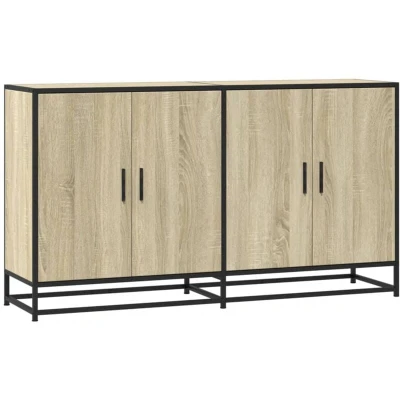 Image of vidaXL Sideboard Storage Cabinet 4 Door Highboard in Sonoma Oak Engineered Wood &amp; Metal for Living Room, Bedroom, Hallway 134x35x76 cm