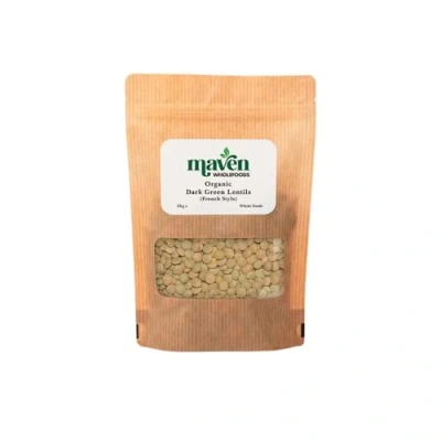 Image of Maven wholefoods Organic Green Lentils 2kg Raw GMO Free High Fibre &amp; Protein Certified Suitable for Vegetarian Vegan Packed Fresh in Resealable Bags