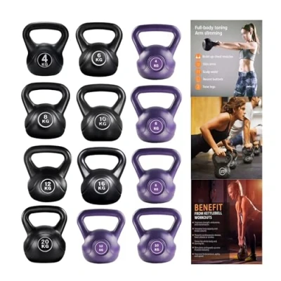 Image of Vinyl Kettlebell Weight Set Kettlebells Exercise Home Gym Fitness Workout 4 20kg Heavy Kettle Bell for Strength Cardio Training and (Black, 6 KG)