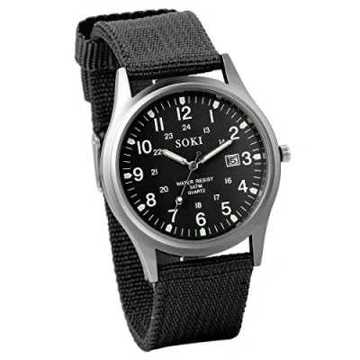 Image of JewelryWe Men&#039;s Black Dial Nylon Strap Quartz Wrist Watch