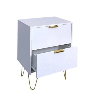Image of HOMELOX Bedside Table With 2 Drawer Gold Legs Side Bedroom Furniture White