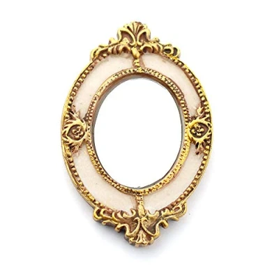 Image of Dolls House Victorian Oval Mirror in Ornate Gold Frame Miniature Wall Accessory