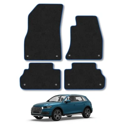 Image of Car Mats Compatible with Audi Q5 (2017 ) Tailored Fit Blue Carpet Floor Set Accessory Custom 4 Pieces Anti Slip Backing &amp; Binding Trim Edge