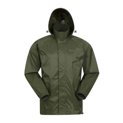 Image of Mountain Warehouse Pakka Mens Waterproof Packable Jacket IsoDry, Lightweight &amp; Breathable Raincoat with Taped Seams Packaway Bag For Autumn Winter Travel Dark Khaki 3XL