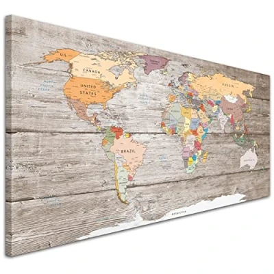 Image of Wallfillers Large Map of World Atlas Canvas Wall Art Print Modern 1326 Small 97x40cm