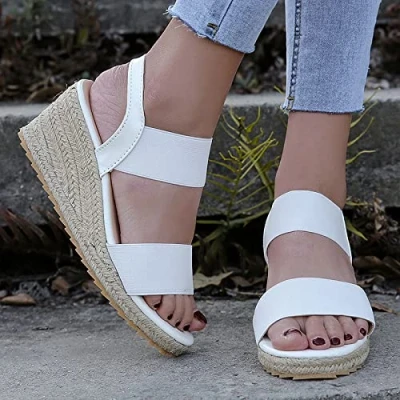 Image of HIONRE Casual Strap Platfrom Sandals,Plus Size Women&#039;s Wedge Sandals, Open Toe High Heel Sandals,White,36,Anti Slip Platform Sandals