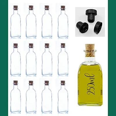 Image of ESENCIA ANDALUSI Empty Bottles 250ml Wine Bottle Liquor Oil Glass Vinegar Bottle, 0.25 Liter, Cork (12 Pack)