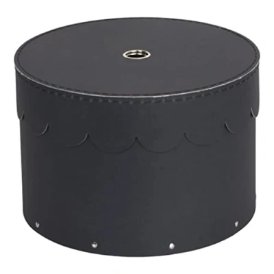 Image of Bigso Box of Sweden Set 2 Decorative Paper Round Storage Boxes with Lids Stackable Hat Style Containers Small Organisers for Bits &amp; Bobs Dark Grey