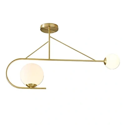 Image of LITECRAFT Nik Semi Flush Mounted Ceiling 2 Light Bar G9 Fitting Satin Brass
