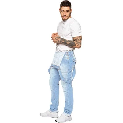 Image of 989Zé ENZO Mens Denim Jeans EZD390 Designer Cotton Dungarees Overalls Heavy Duty Waist Sizes 30 50 BLEACH 32 R