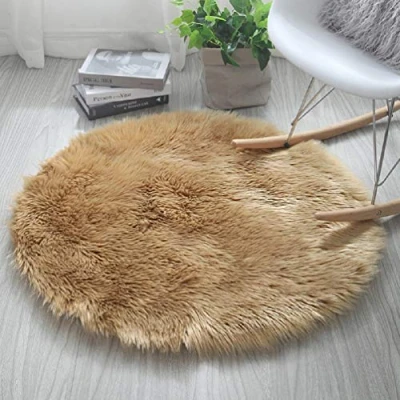 Image of HARESLE Round Shaggy Rugs Fluffy Fur Area Rug Carpet Bedroom Living Room Floor Mat, Camel/Diam 47 inch