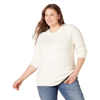 Image of Amazon Essentials Women&#039;s Classic Fit Soft Touch Long Sleeve Crewneck Jumper, Ivory, L