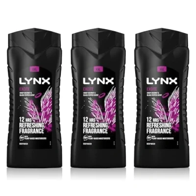 Image of 3 Pack of 500ml Lynx 12 Hour Refreshing Excite Crisp Coconut and Black Pepper Body wash for Feeling Clean Fresh with Plant based Moisturisers, Keep Smelling Irresistible!