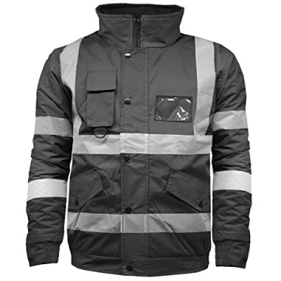 Image of High Visibility Safety Security Reflective Protective Waterproof Workwear Bomber Jacket Fluorescent (XXL, Black)