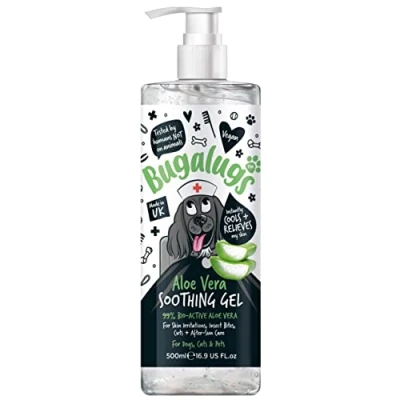 Image of BUGALUGS aloe vera Gel for dogs &amp; cats 500ml soothing itchy dog skin relief, 99% pure bio active is a great moisturiser dry skin, stings, insect bites after sun care pets