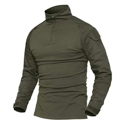 Image of Mens Long Sleeve Tactical Shirt Military Outdoor Combat with Zipper (Green, UK M(fit Chest:36&quot; 39&quot;))