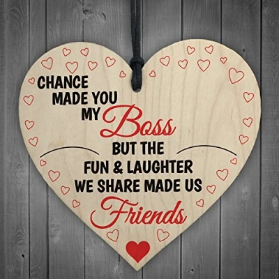 Image of RED OCEAN Boss Fun &amp; Laughter Friends Manager Work Colleague Leaving Gift Plaque Wooden Heart Sign