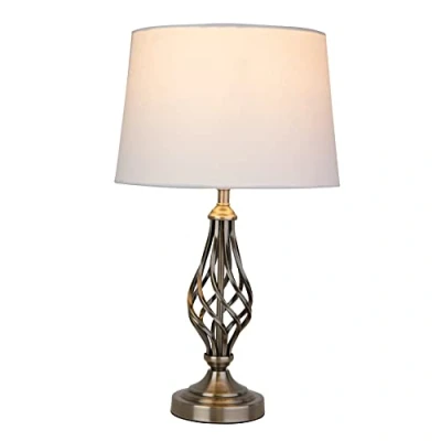 Image of Lighting Supermarket Queenswood Traditional Barley Twist Table Lamp with Ivory Linen Drum Shade Antique Brass