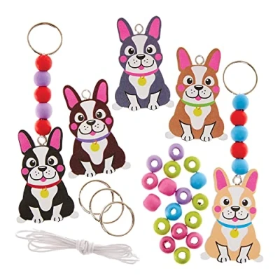 Image of Baker Ross FX695 Bulldog Keyring and Bag Dangler Kits Pack of 5, Accessory Craft for Kids