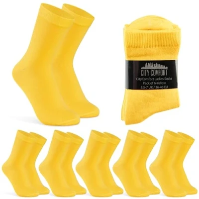 Image of CityComfort Calf Socks for Women, Soft and Breathable Multipack (Yellow 6 Pack)