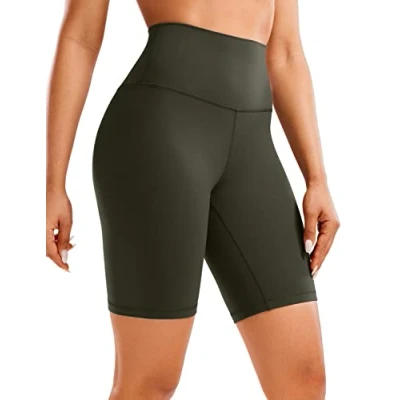 Image of CRZ Yoga Womens Butterluxe 8&#039;&#039; Shorts High Waisted Workout Gym Leggings Running Spandex Biker Olive Green 12