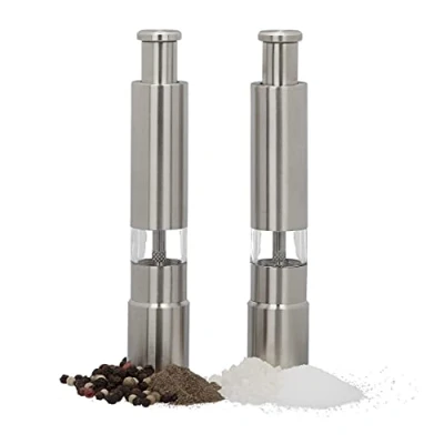 Image of Relaxdays Manual Salt and Pepper Grinder Set of 2, Stainless Steel, Spice Mills, Portable, Handy, Silver