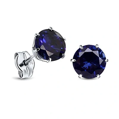Image of Miore 6 prong green emerald/red ruby/blue sapphire/cubic zirconia stud earrings in 9 Kt 375 white gold, 6.5 mm (blue)