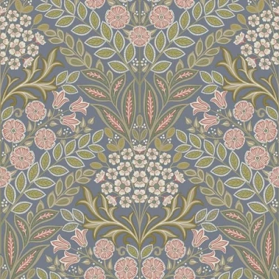 Image of Arts Floral Grey Blue Wallpaper Flowers Leaves Botanical Naturistic Textured Stylish Paste The Wall Vinyl