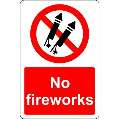 Image of No fireworks Safety sign Self adhesive sticker 300mm x 200mm