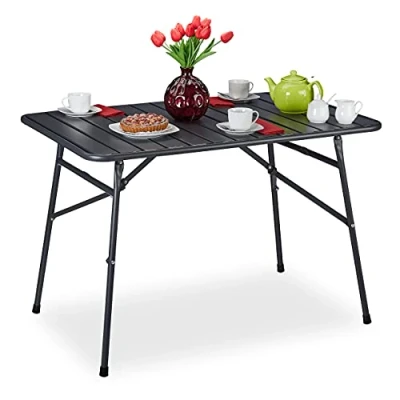 Image of Relaxdays foldable outdoor table, patio, metal, 70.5 x 110 74.5 cm (LxWxH), rectangular, waterproof, anthracite