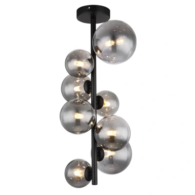 Image of Riha Globe Ceiling Light Matt Black Smoke Glass Shade 8x G9 3000K