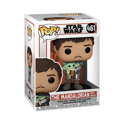 Image of Funko Pop! Star Wars: the Mandalorian Mando Holding Grogu (the Child, Baby Yoda) (Grogu Yoda), Collectable Vinyl Figure Gift Idea Official Merchandise TV Fans