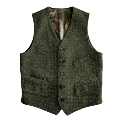 Image of Solovedress Wool Suit Vest Formal Regular Fit for Wedding Groomsmen, Army Green, XL